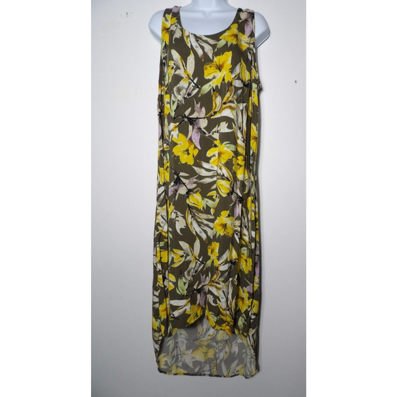 Evri Large Floral Yellow Dress Long Maxi High Low Sleeveless Flowy Boho Casual - Picture 1 of 11